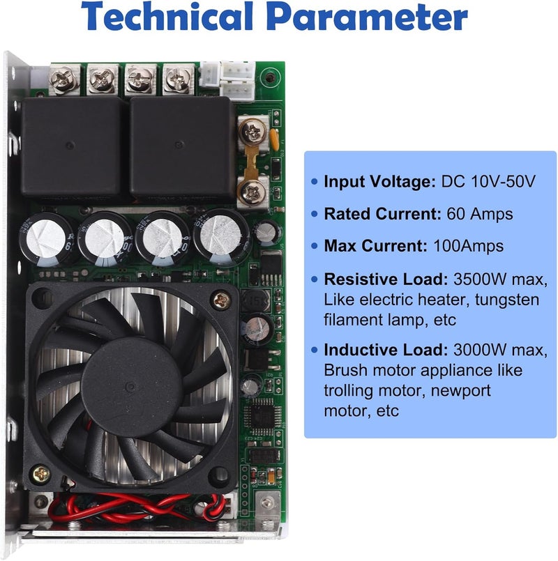 HARMNEE Industrial Grade PWM DC Motor Speed Controller, DC 10V-50V / Rated 60A / Max 100A Industrial Grade DC Brush Motor Controller with Fuse & CW/CCW Switch & Potentiometer Knob - Image 3